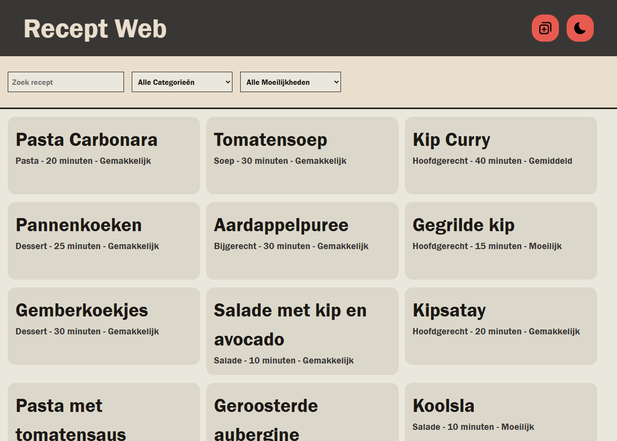 Screenshot of Recept Web project