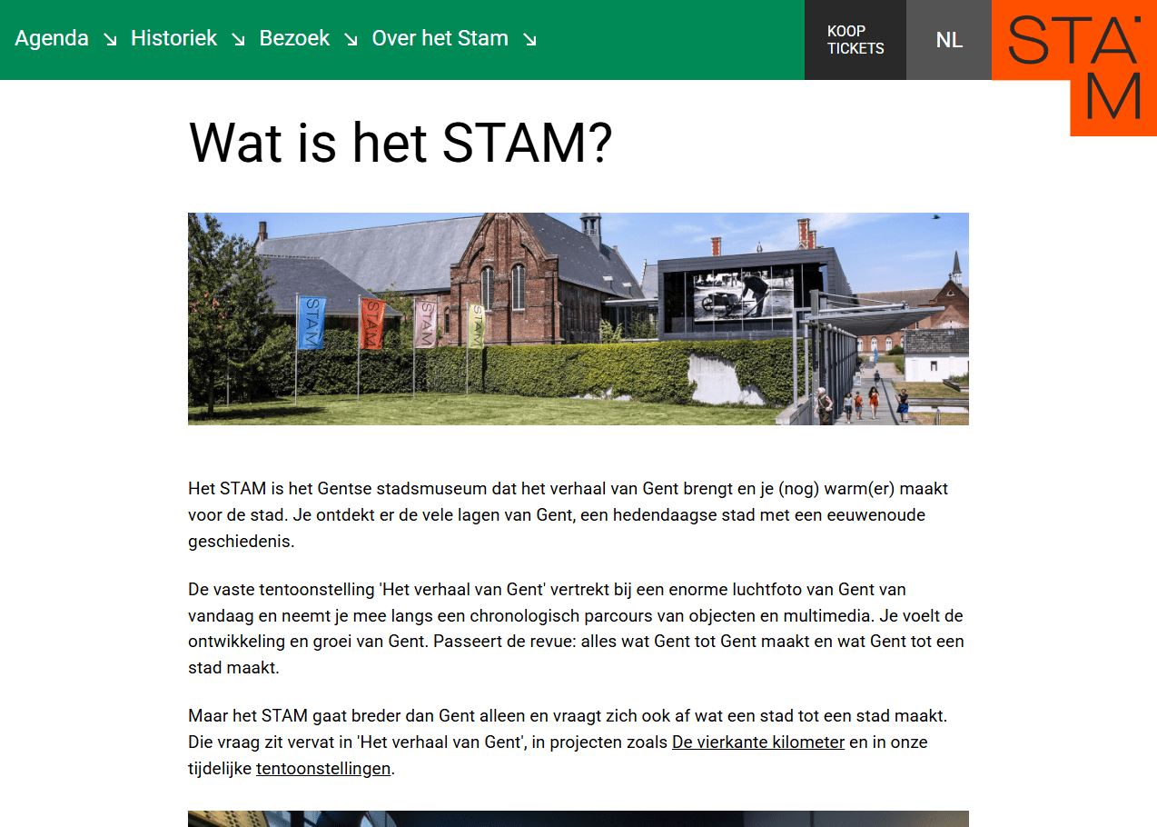 Screenshot of STAM website about page